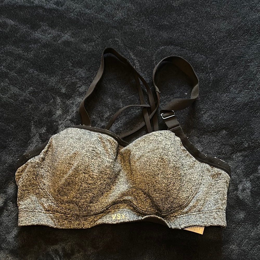 VSX Gray and Black Sports Bra with Structured Support